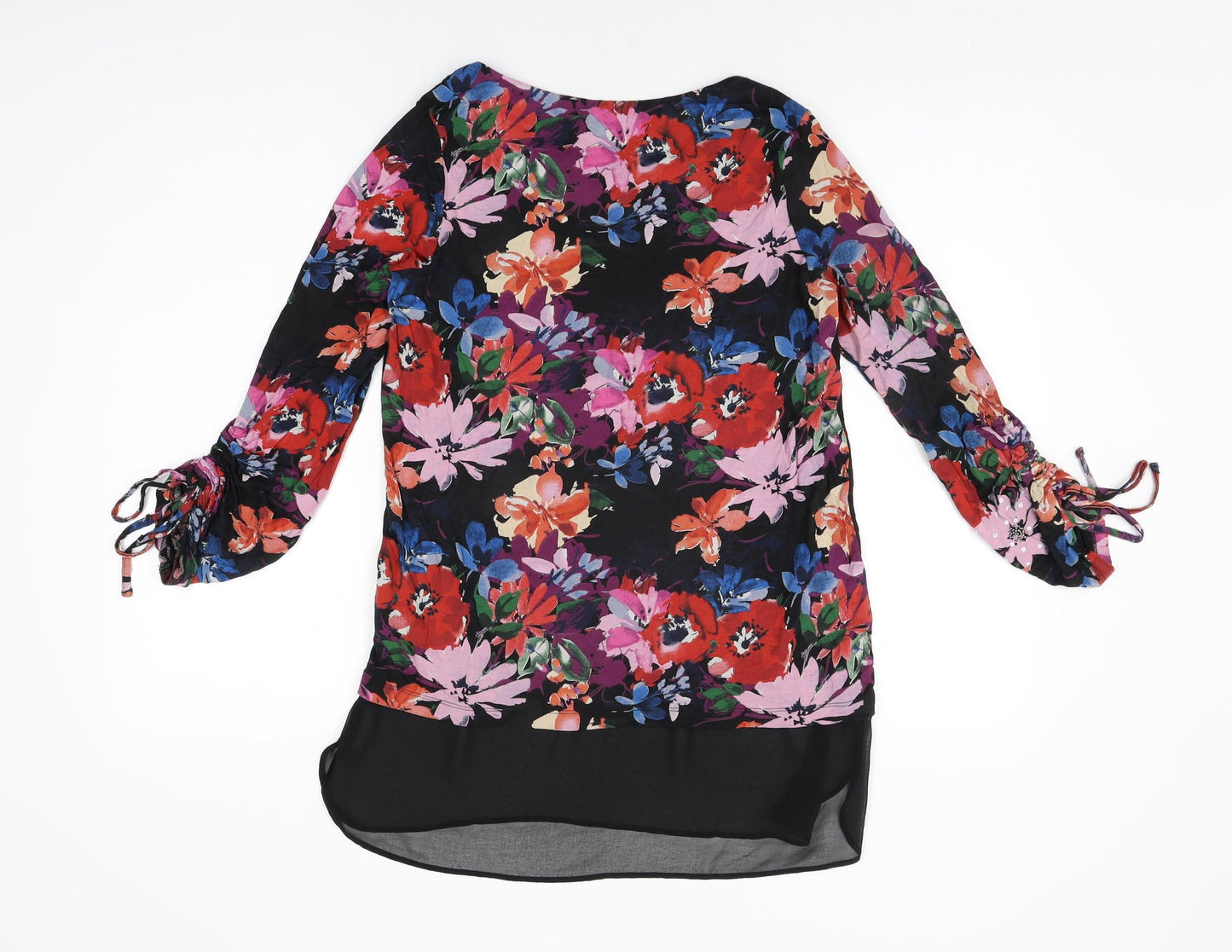 Per Una Womens Black Floral Viscose Basic T-Shirt Size 10 Round Neck