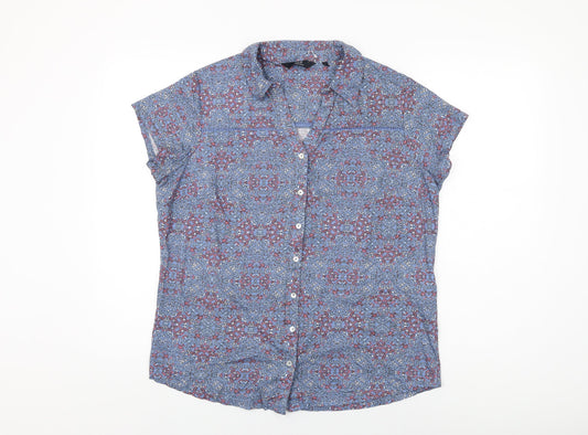Isle Womens Blue Geometric Cotton Basic Button-Up Size 16 Collared