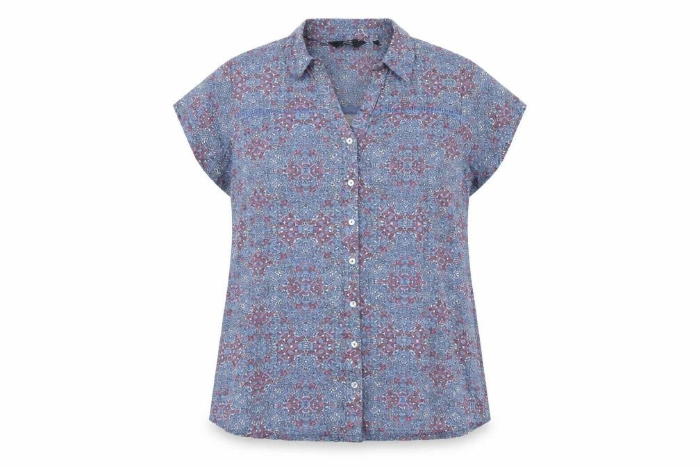 Isle Womens Blue Geometric Cotton Basic Button-Up Size 16 Collared