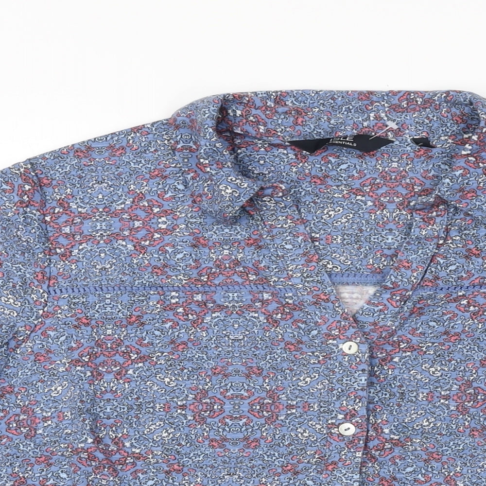Isle Womens Blue Geometric Cotton Basic Button-Up Size 16 Collared