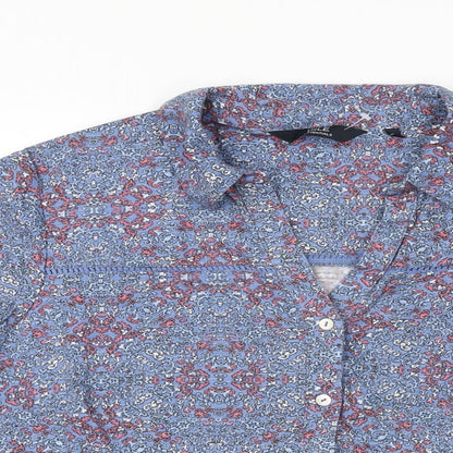 Isle Womens Blue Geometric Cotton Basic Button-Up Size 16 Collared