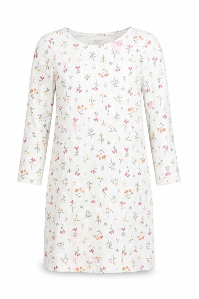 Lands' End Womens White Floral Cotton Shift Size S Round Neck Pullover