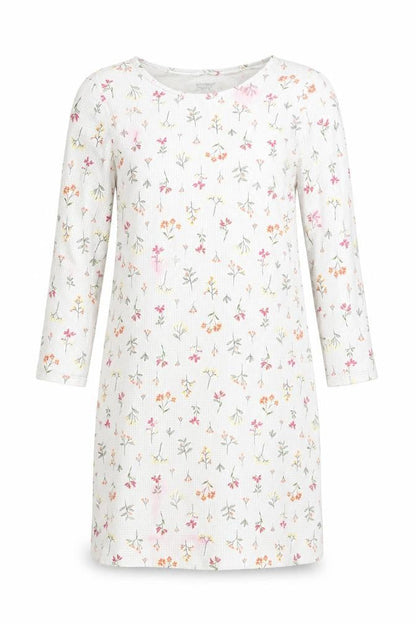 Lands' End Womens White Floral Cotton Shift Size S Round Neck Pullover