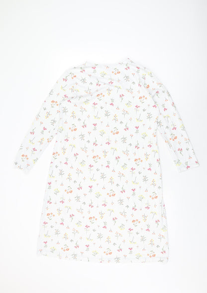 Lands' End Womens White Floral Cotton Shift Size S Round Neck Pullover