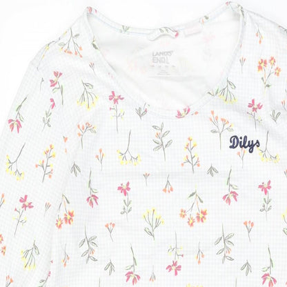 Lands' End Womens White Floral Cotton Shift Size S Round Neck Pullover