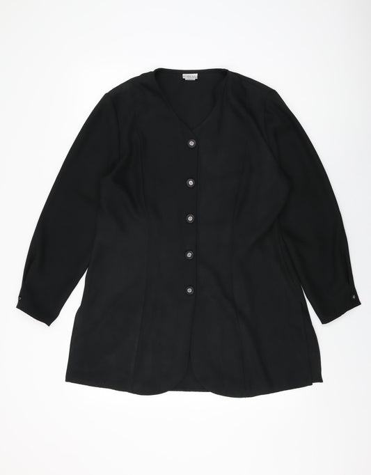 OPUS Womens Black Polyester Basic Button-Up Size 16 V-Neck