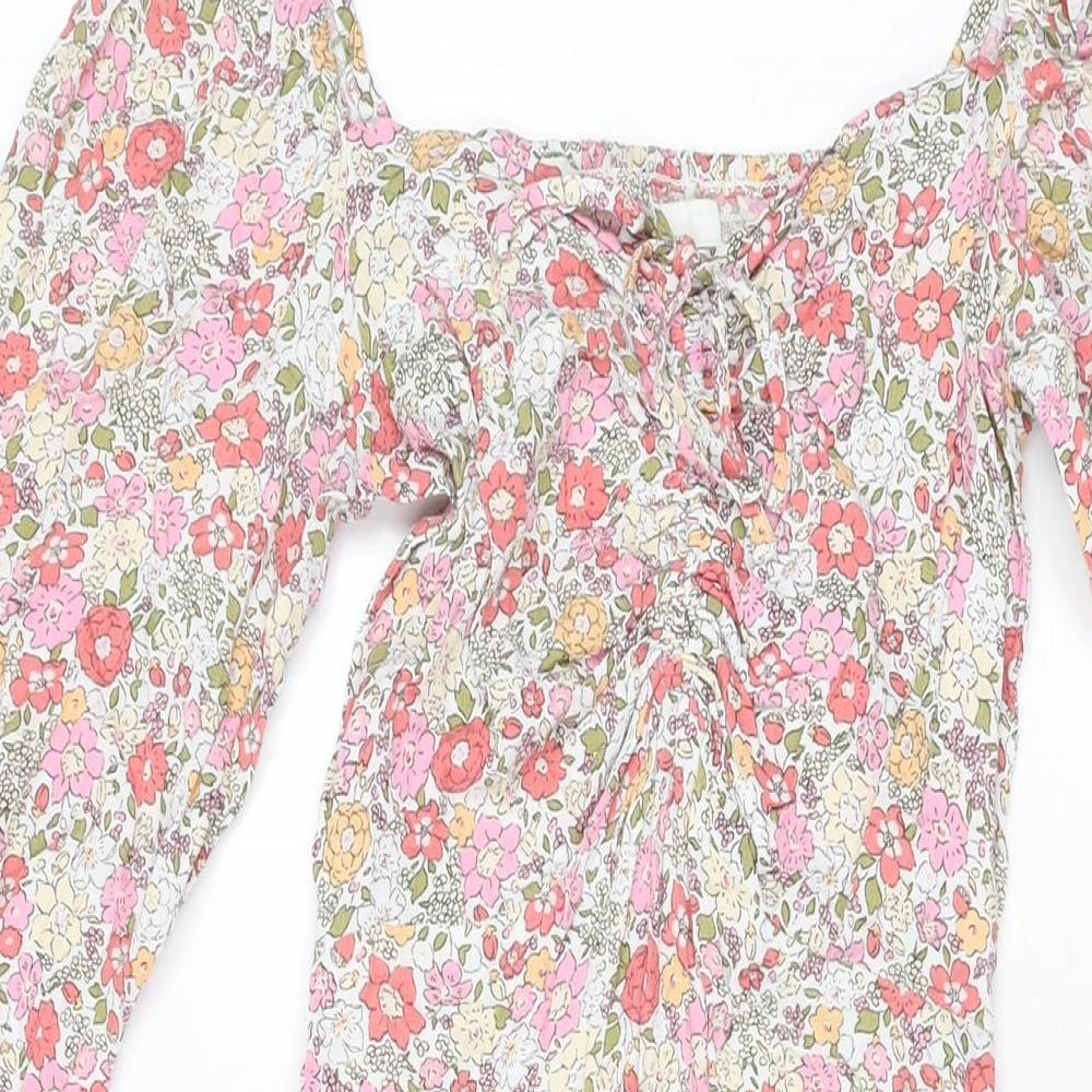 H&M Womens Multicoloured Floral Viscose A-Line Size XS Sweetheart Pullover
