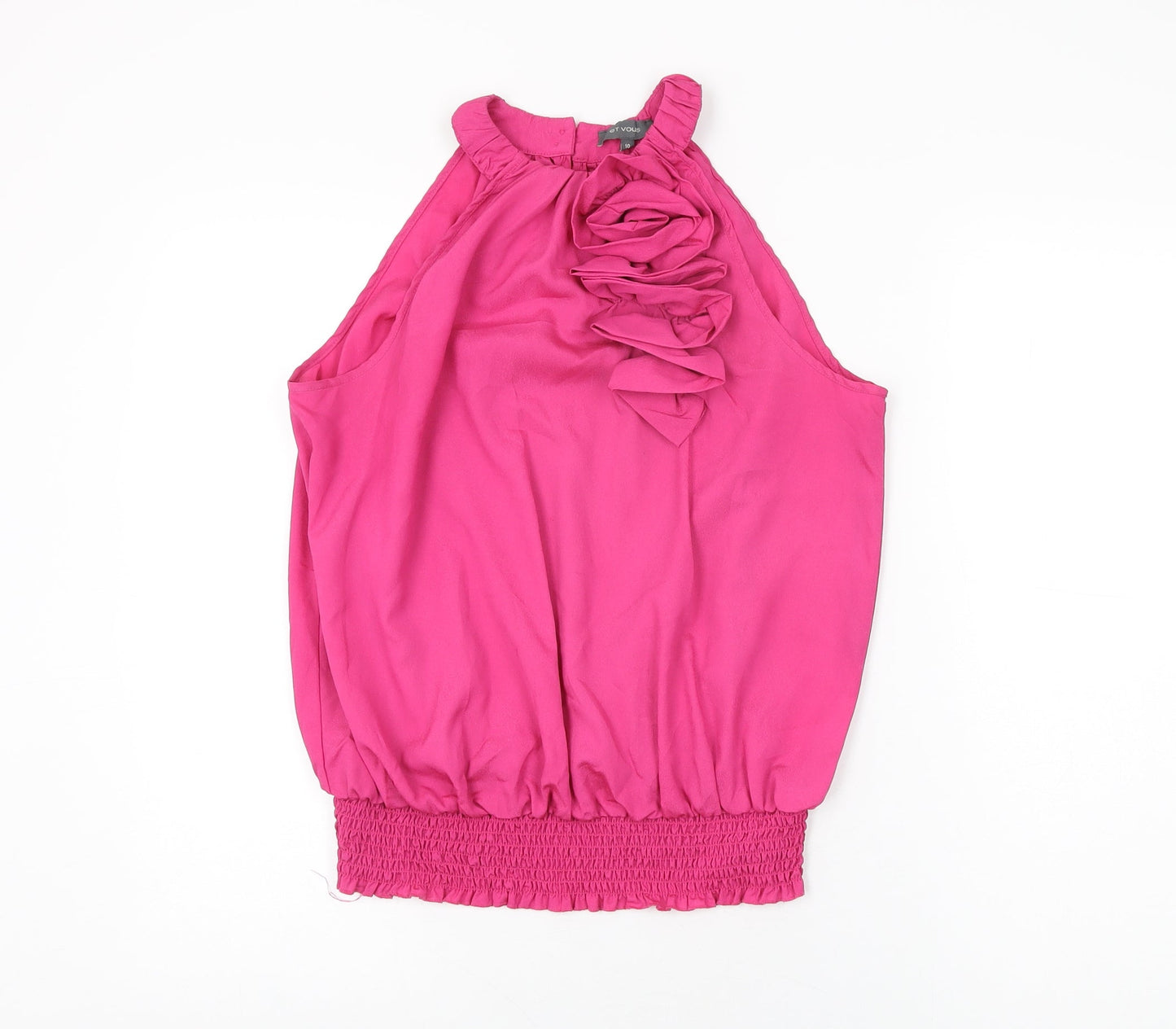 Et Vous Womens Pink Polyester Basic Blouse Size 10 Round Neck