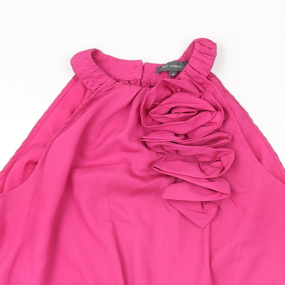 Et Vous Womens Pink Polyester Basic Blouse Size 10 Round Neck