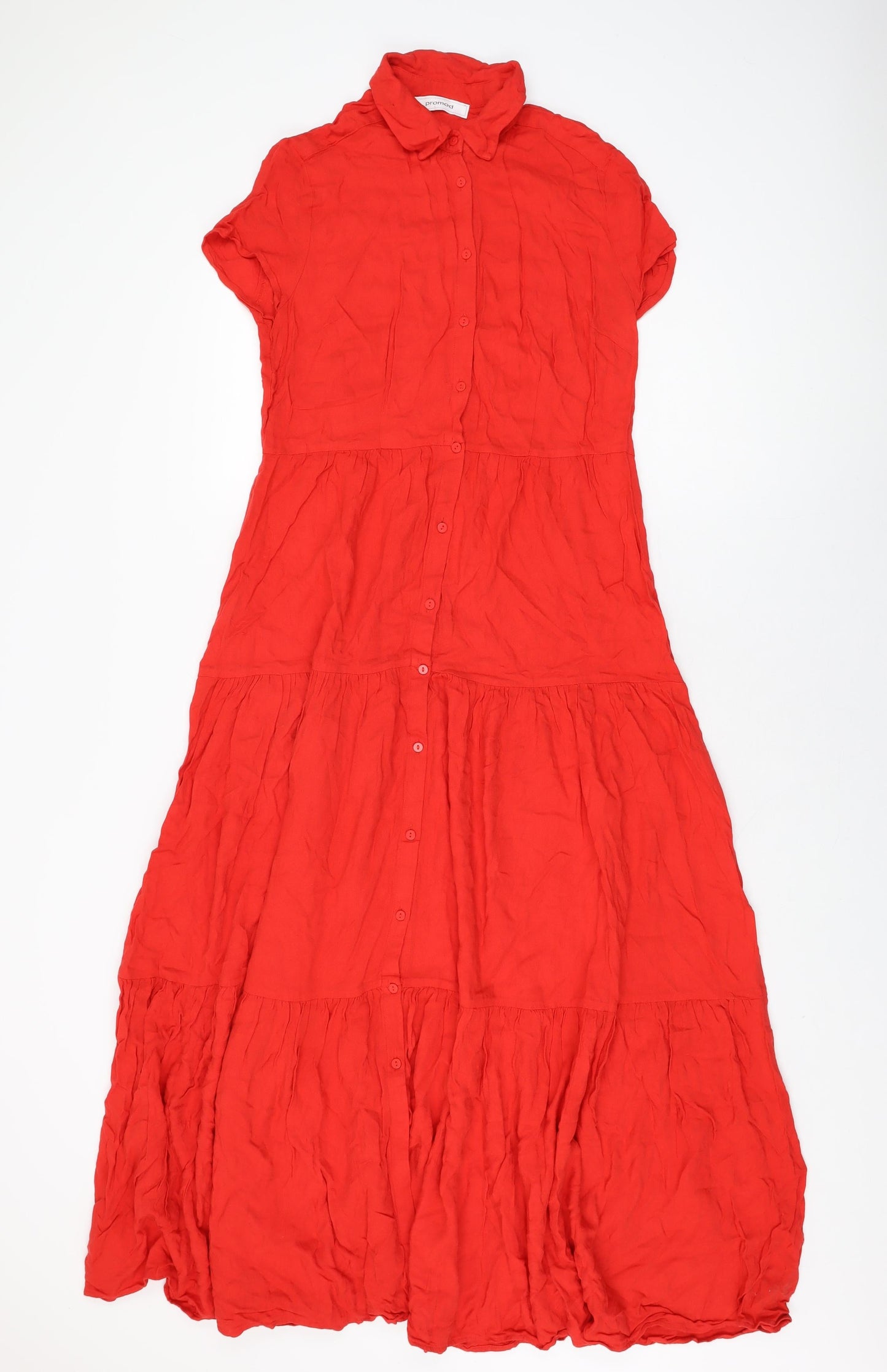 Promod Womens Red Viscose Maxi Size 10 Collared Button
