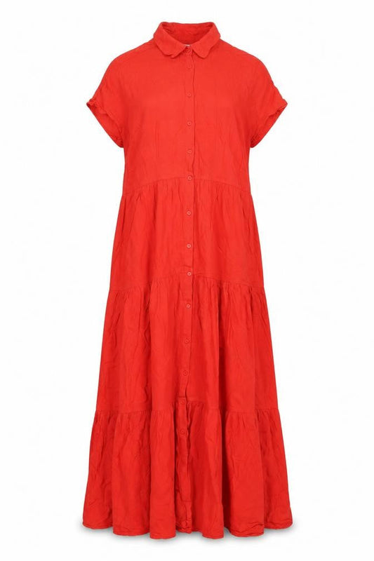 Promod Womens Red Viscose Maxi Size 10 Collared Button