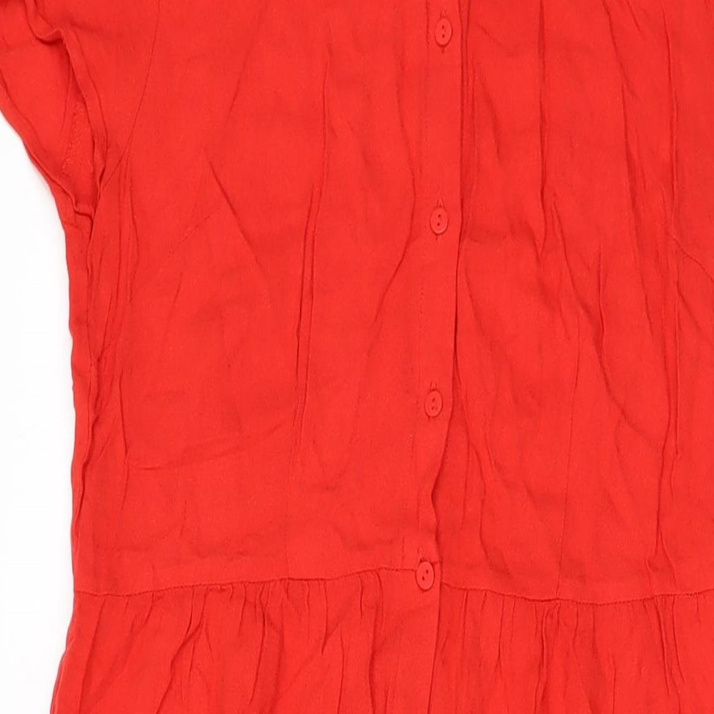 Promod Womens Red Viscose Maxi Size 10 Collared Button