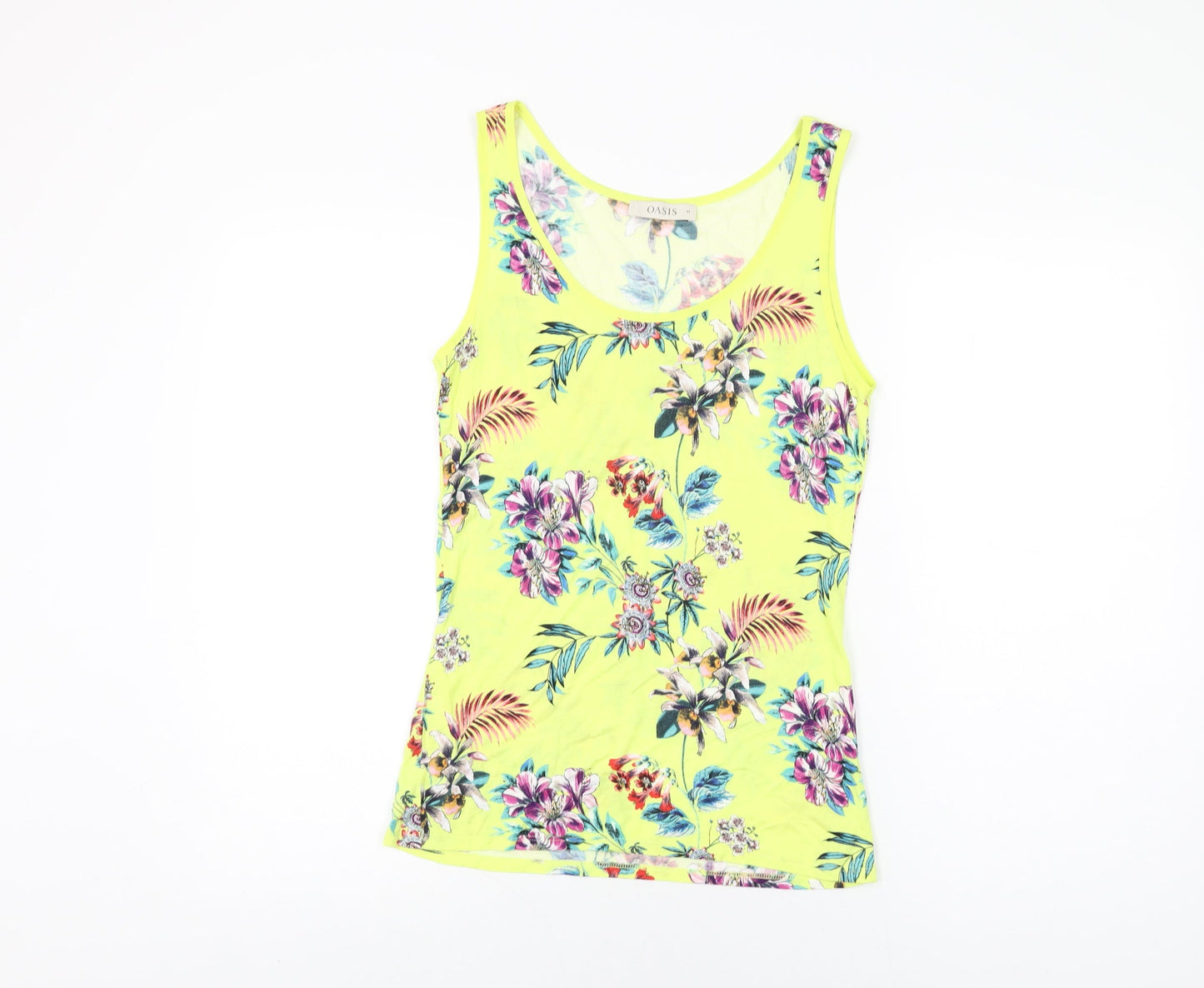 Oasis Womens Yellow Floral Cotton Basic Tank Size M Scoop Neck