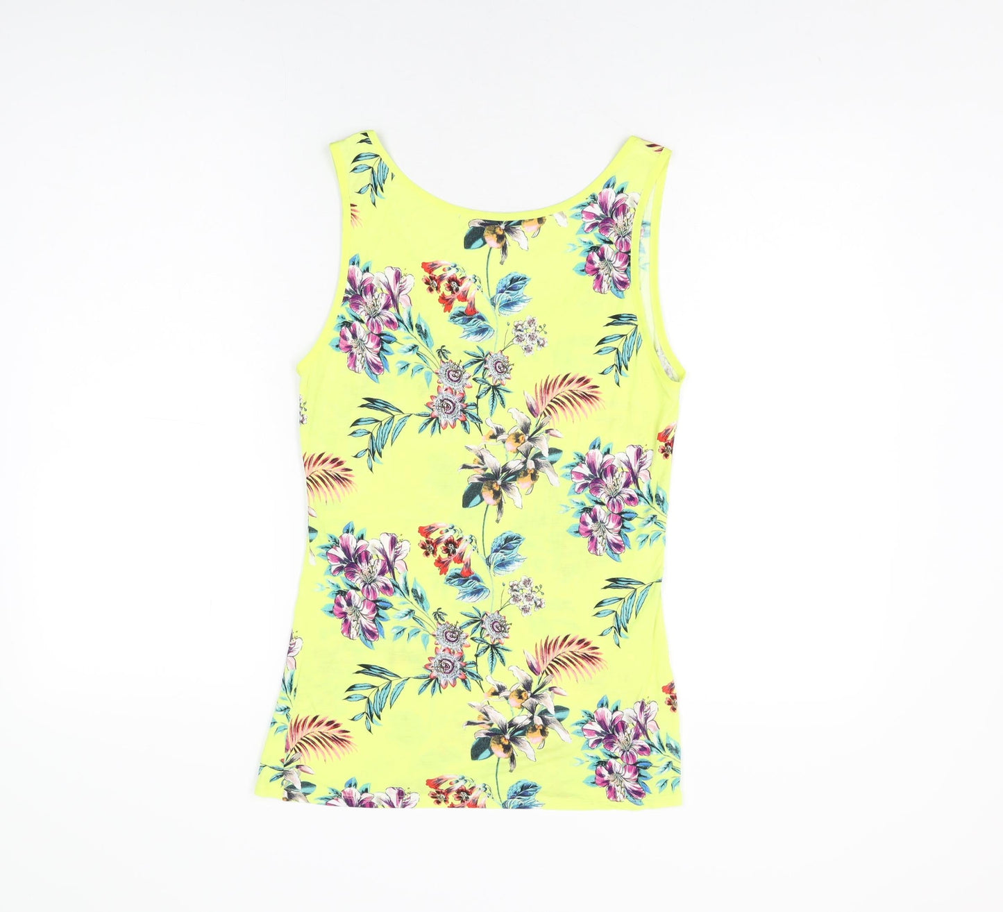 Oasis Womens Yellow Floral Cotton Basic Tank Size M Scoop Neck