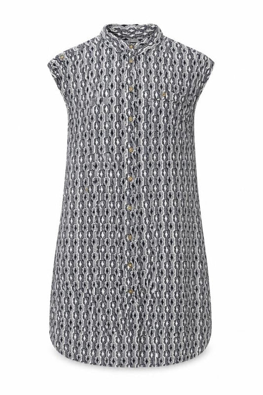 Warehouse Womens Blue Geometric Viscose Shift Size 12 Collared Button