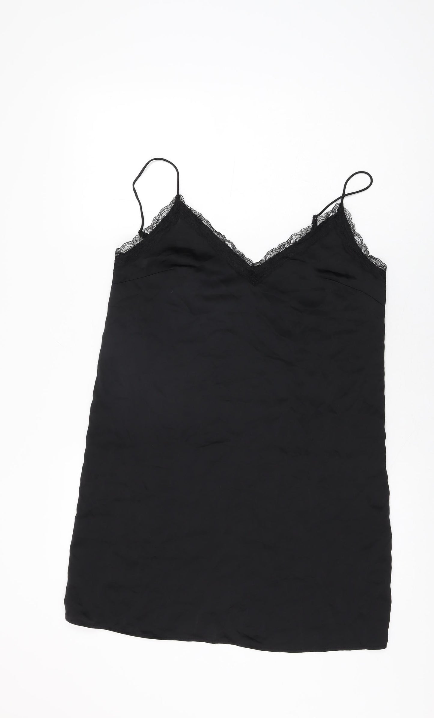 H&M Womens Black Polyester Slip Dress Size S V-Neck Pullover