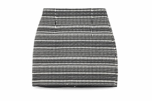 Zara Womens Black Geometric Cotton Mini Skirt Size M Zip