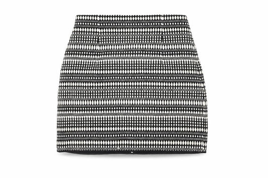 Zara Womens Black Geometric Cotton Mini Skirt Size M Zip