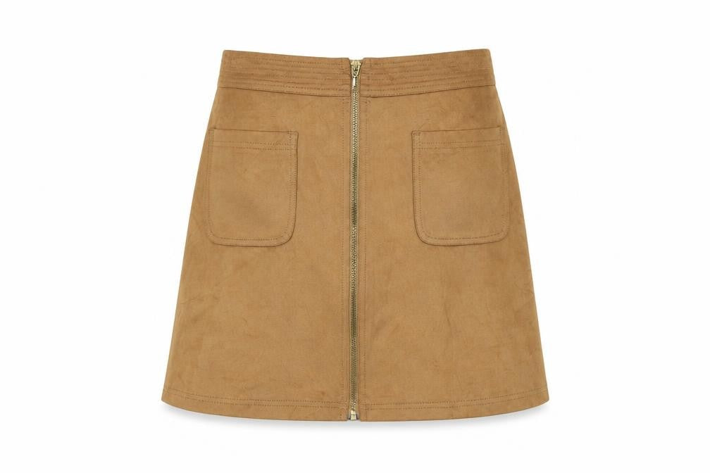 Marks & Spencer Womens Brown Polyester A-Line Skirt Size 10 Zip