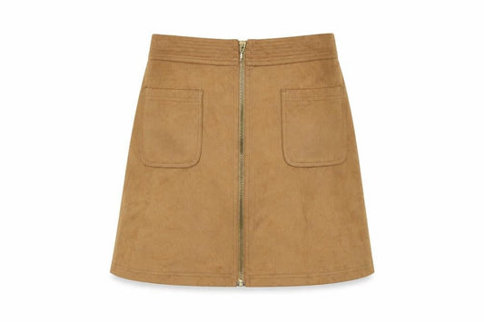Marks & Spencer Womens Brown Polyester A-Line Skirt Size 10 Zip