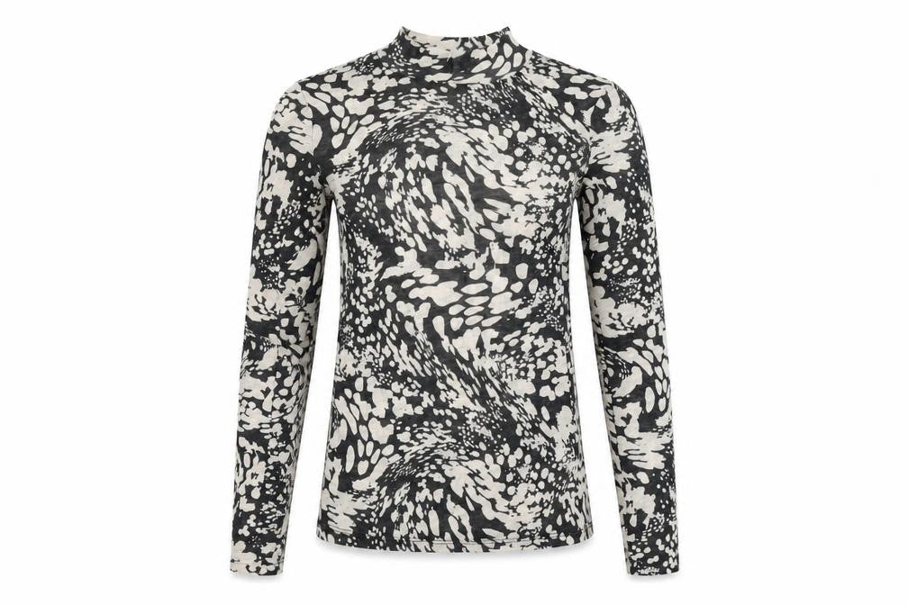 Topshop Womens Black Geometric Polyester Basic T-Shirt Size 8 High Neck