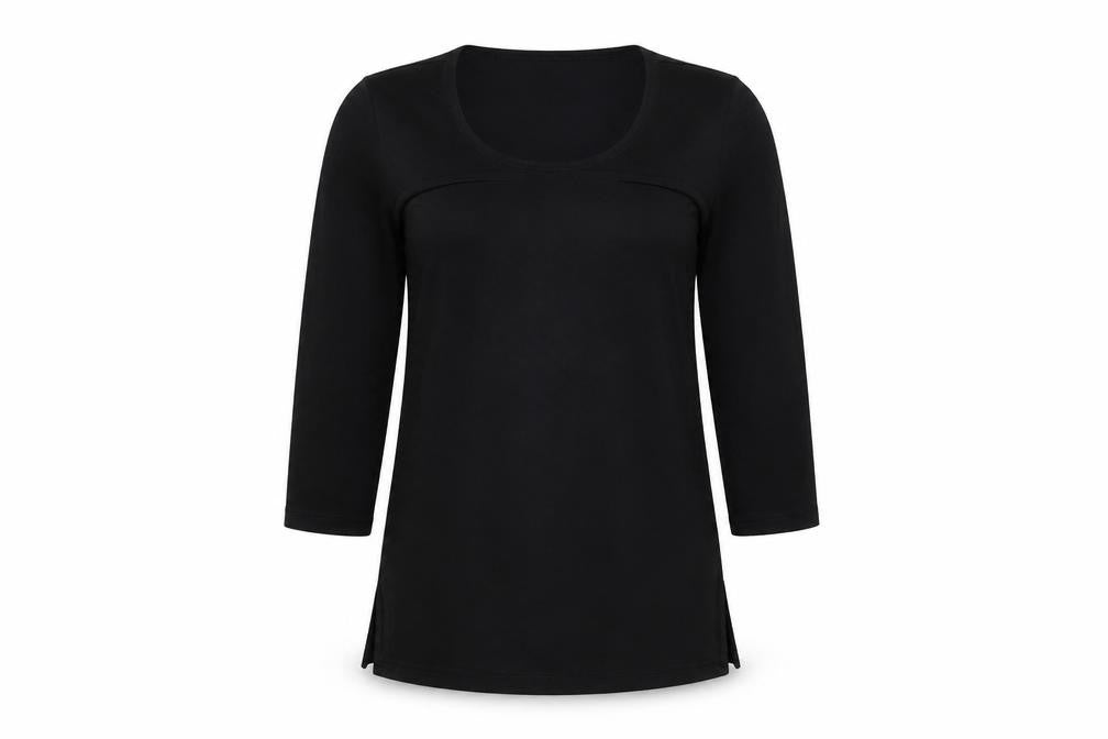 CINCIN Womens Black Polyester Basic T-Shirt Size S Round Neck