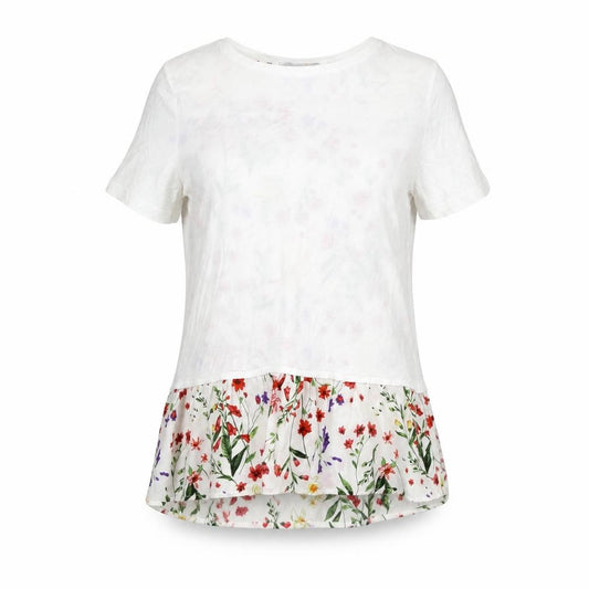 Per Una Womens White Floral Cotton Basic T-Shirt Size 10 Round Neck