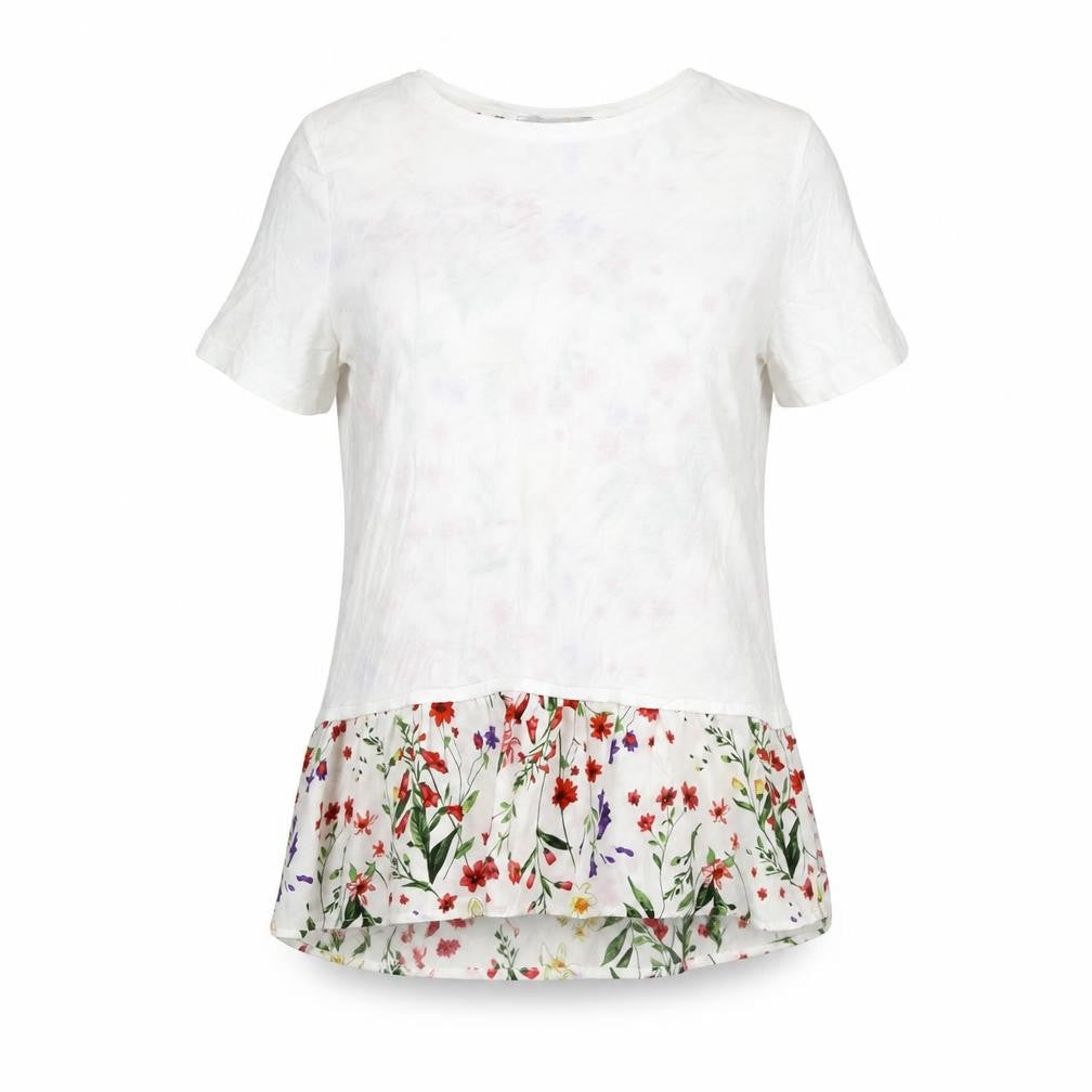 Per Una Womens White Floral Cotton Basic T-Shirt Size 10 Round Neck