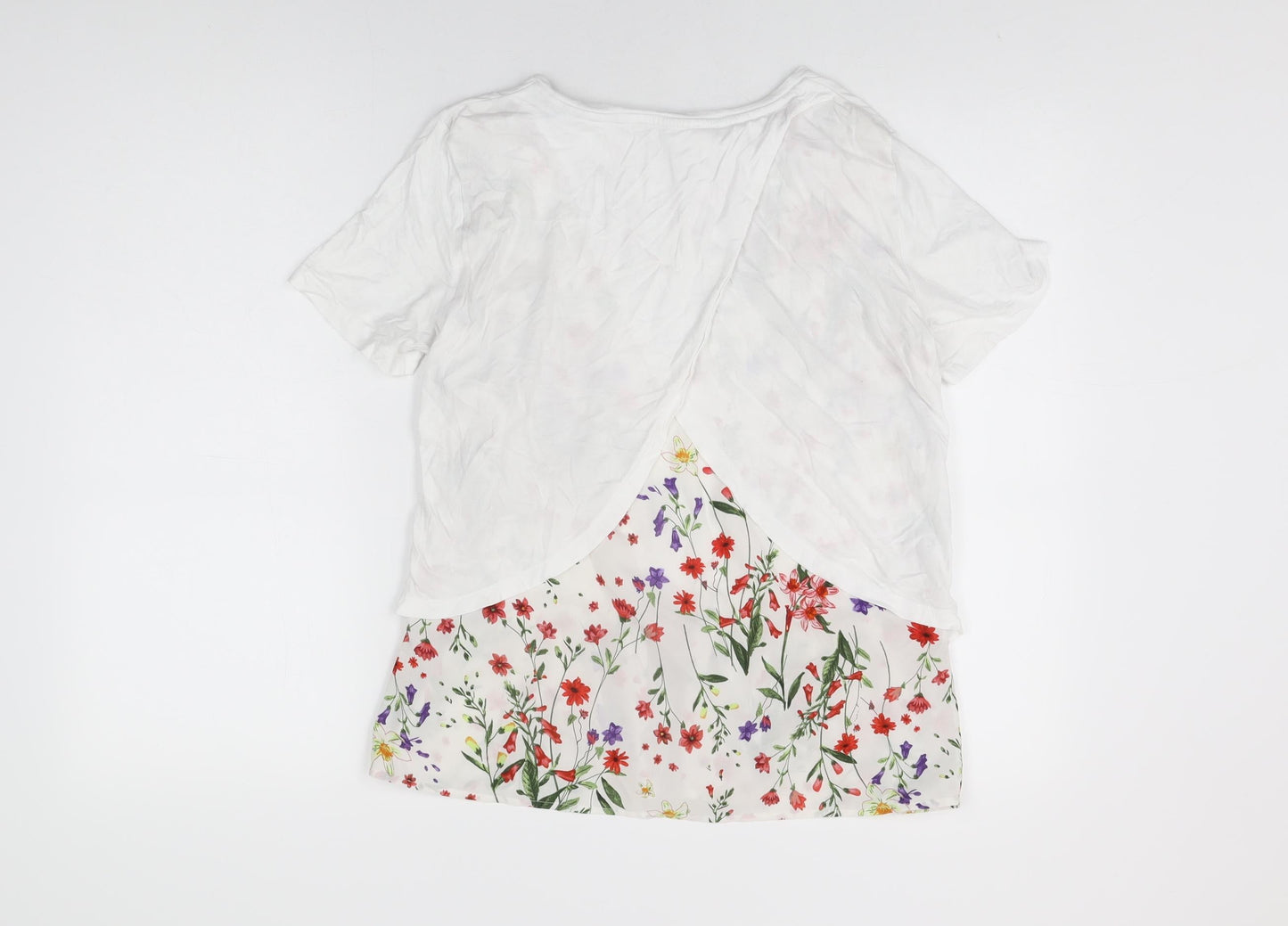 Per Una Womens White Floral Cotton Basic T-Shirt Size 10 Round Neck