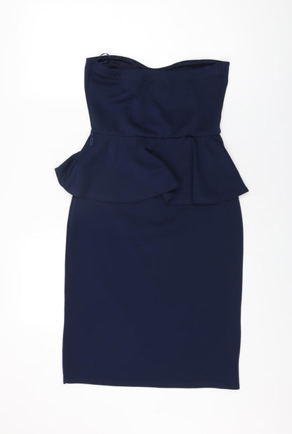 Boohoo Womens Blue Polyester Bodycon Size 12 Off the Shoulder Pullover