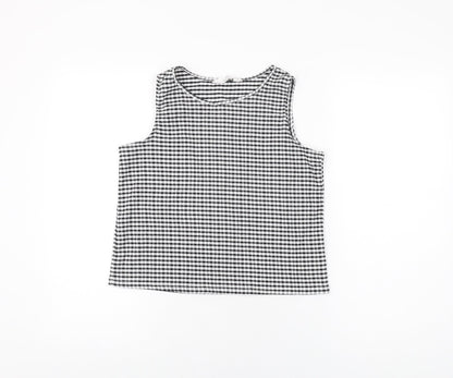 Additional front view of H&M girls’ black gingham polyester basic t-shirt, size 11-12, years round neck pullover