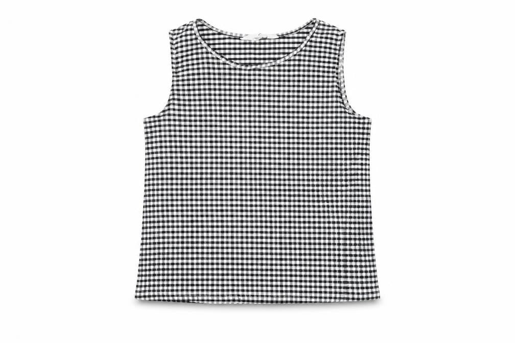 H&M Girls Black Gingham Polyester Basic T-Shirt Size 11-12 Years Round Neck Pullover