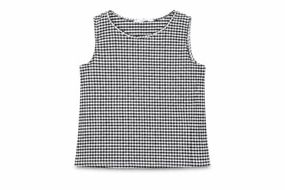Front view of H&M girls’ black gingham polyester basic t-shirt, size 11-12, years round neck pullover