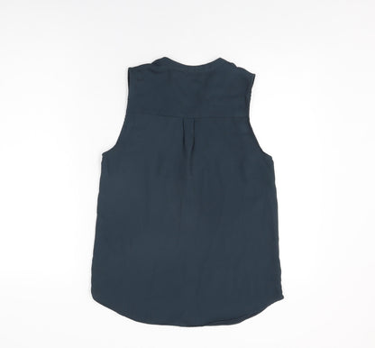 H&M Womens Blue Polyester Basic Blouse Size 6 V-Neck