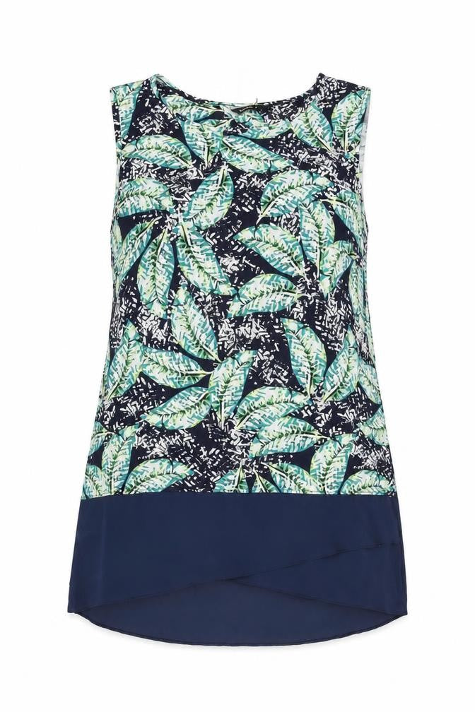 Roman Womens Blue Geometric Polyester Basic T-Shirt Size 12 Round Neck