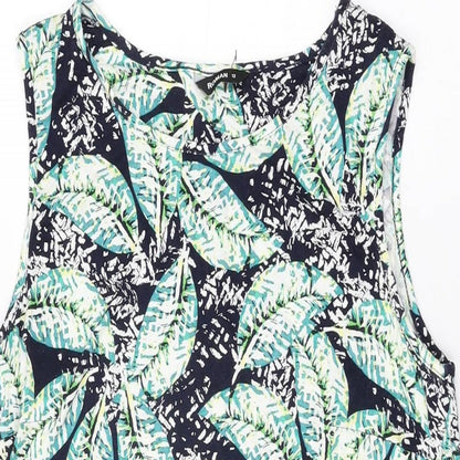 Close-up detail of Roman women’s blue geometric polyester basic t-shirt, size UK 12, round neck