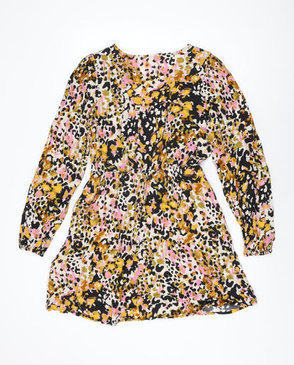 Back view of JDY women’s multicoloured geometric viscose skater dress, size UK 8, v-neck pullover