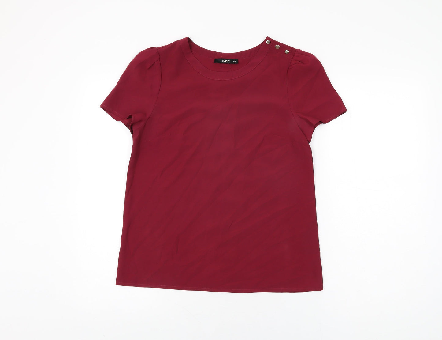 Oasis Womens Red Polyester Basic T-Shirt Size 8 Round Neck
