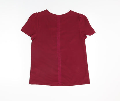 Oasis Womens Red Polyester Basic T-Shirt Size 8 Round Neck