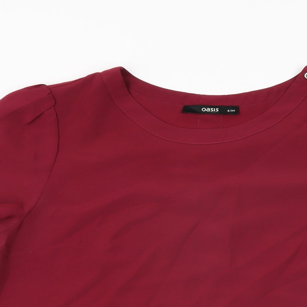 Oasis Womens Red Polyester Basic T-Shirt Size 8 Round Neck