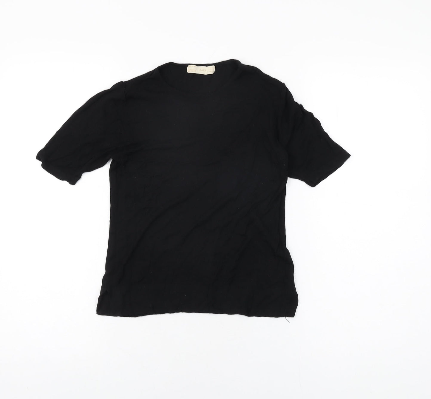Zara Womens Black Polyester Basic T-Shirt Size M Round Neck