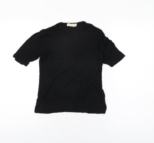 Zara Womens Black Polyester Basic T-Shirt Size M Round Neck