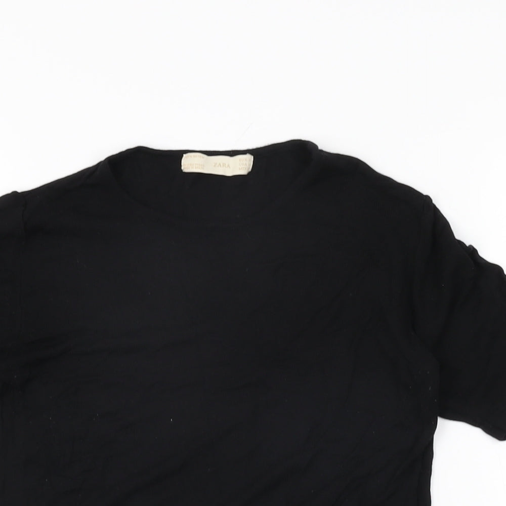 Zara Womens Black Polyester Basic T-Shirt Size M Round Neck