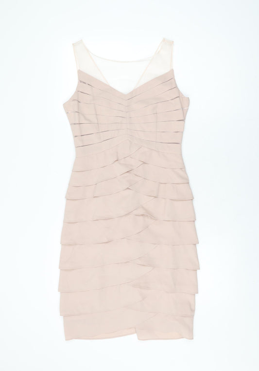 Phase Eight Womens Pink Polyester Bodycon Size 8 Round Neck Zip