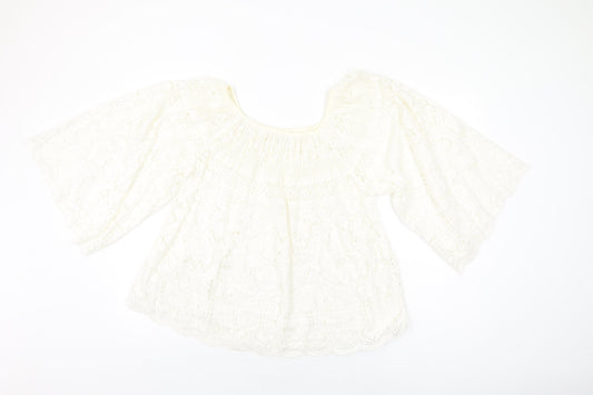 Slix Womens Ivory Cotton Basic T-Shirt Size M Round Neck