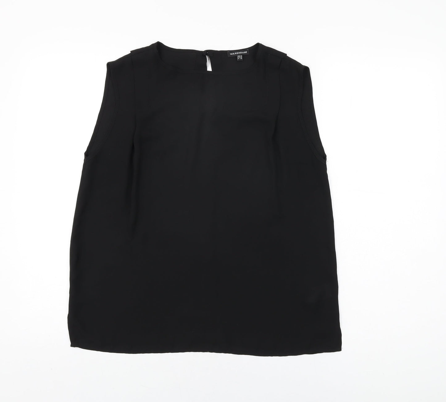 Warehouse Womens Black Polyester Basic T-Shirt Size 12 Round Neck