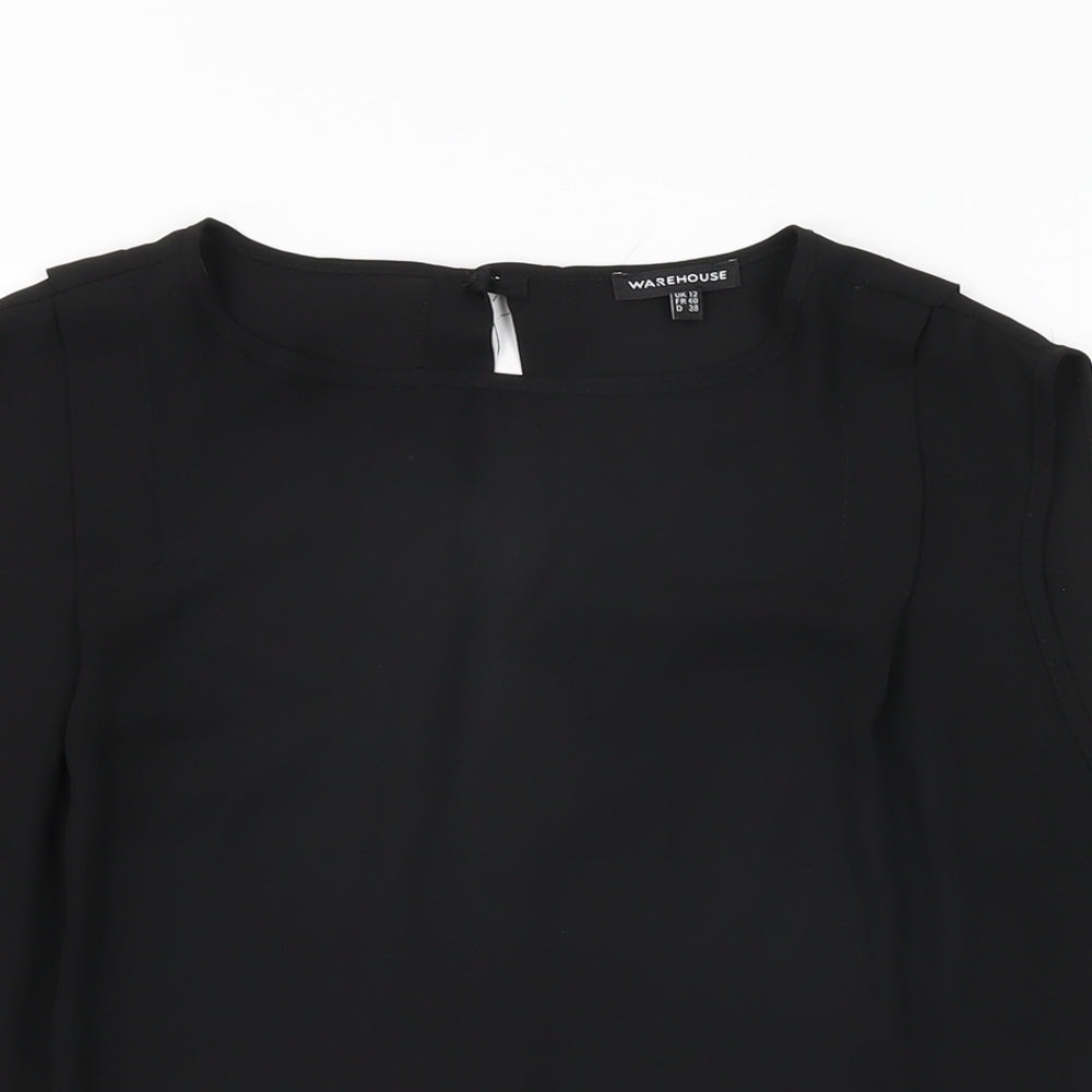 Warehouse Womens Black Polyester Basic T-Shirt Size 12 Round Neck