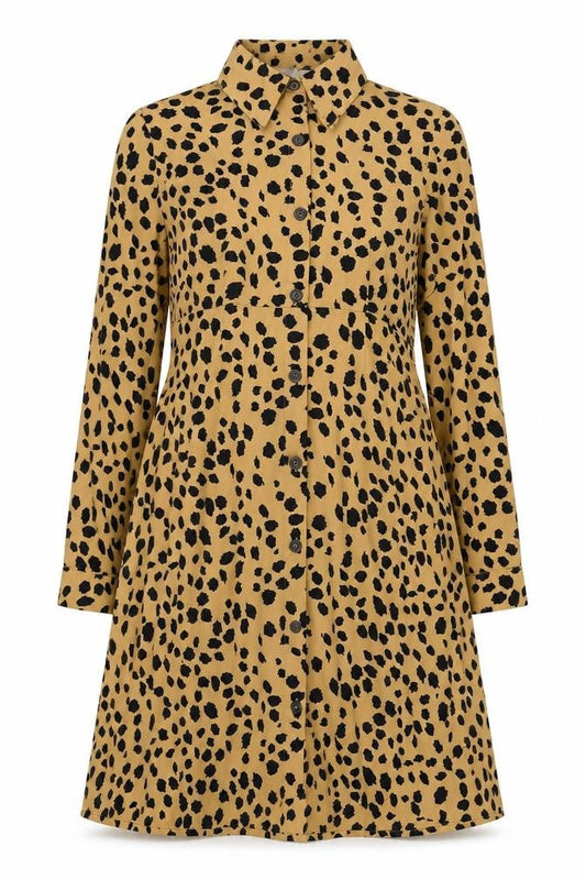 Wednesday's Girl Womens Brown Geometric Polyester Shirt Dress Size S Collared Button