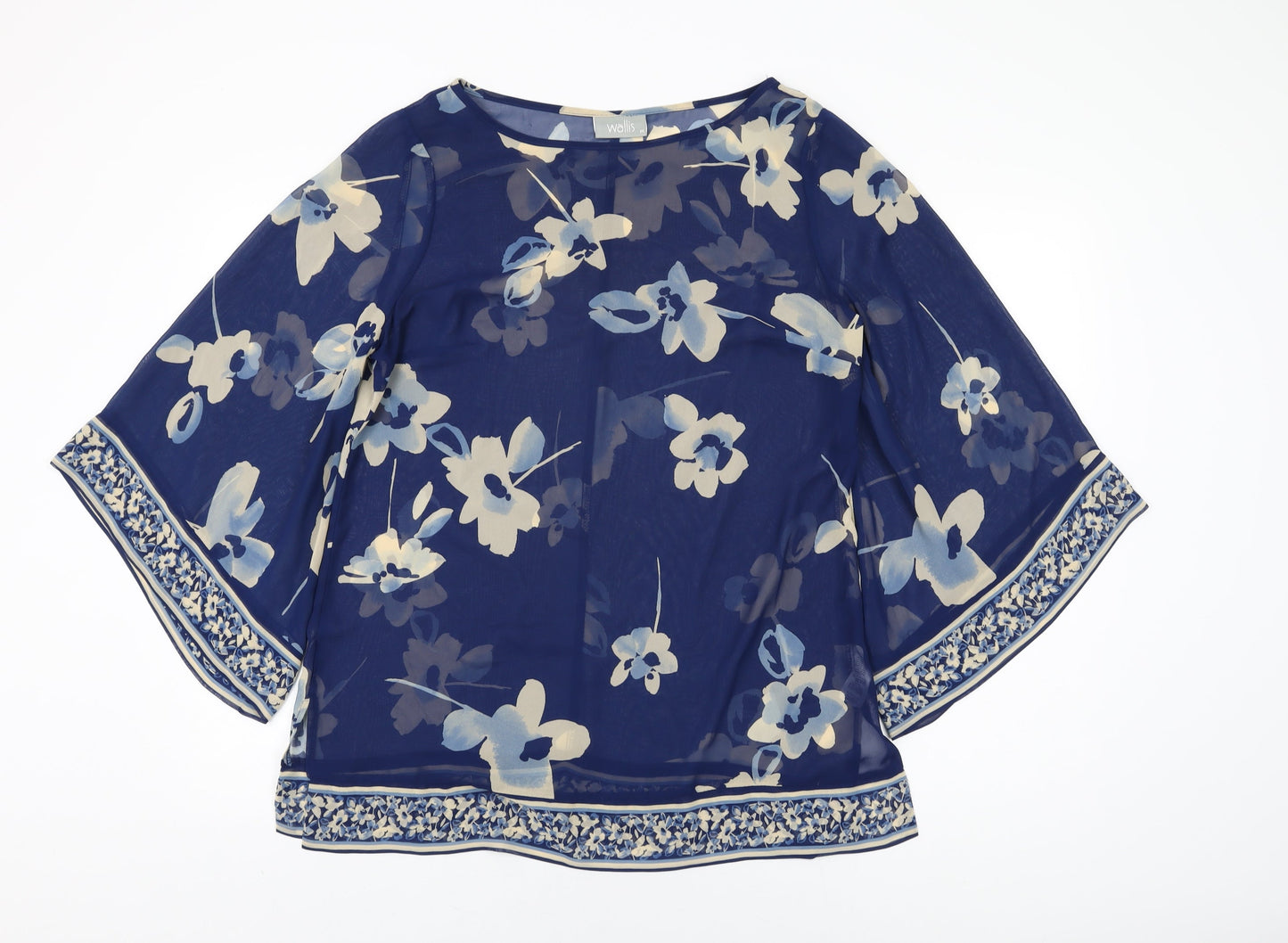 Wallis Womens Blue Floral Polyester Basic Blouse Size M Round Neck