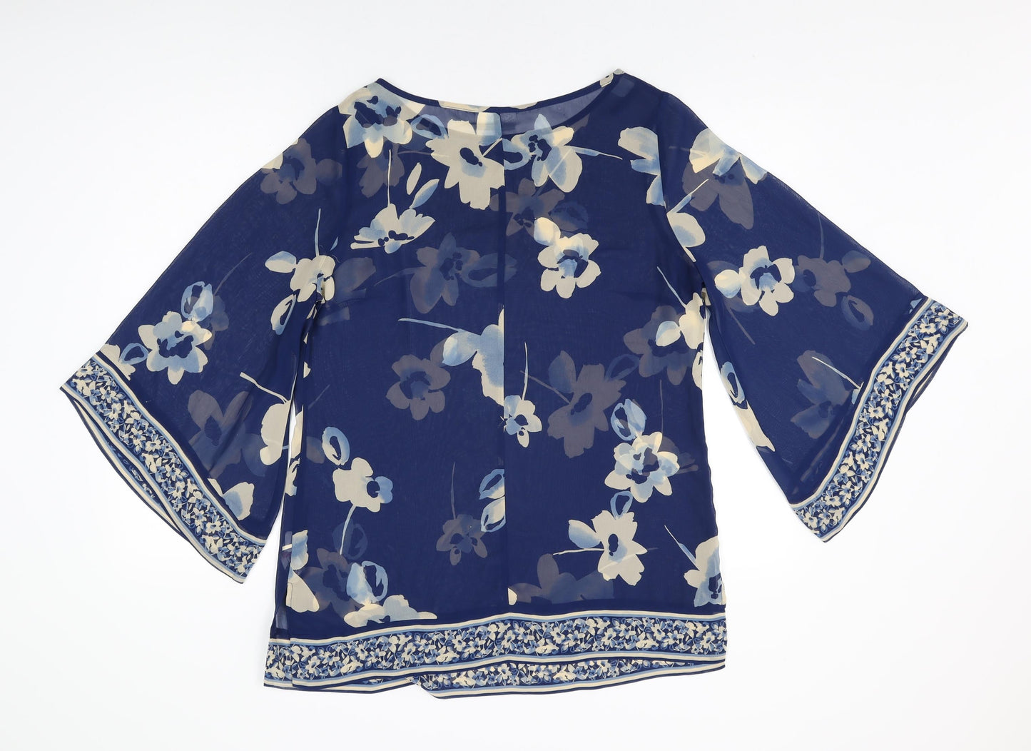 Wallis Womens Blue Floral Polyester Basic Blouse Size M Round Neck